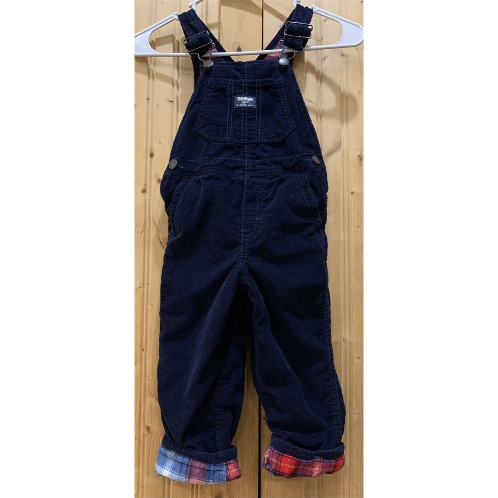 Oshkosh B'gosh Corduroy Flannel Lined Overalls Navy Blue 4T